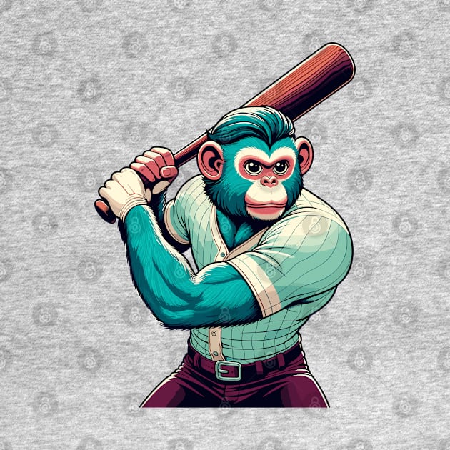 Vintage Monkey Slugger - Retro 1990s Cartoon Style Baseball Art by TimeWarpWildlife
